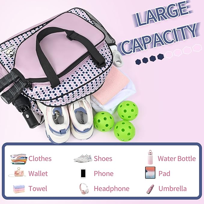 Boulder Bee Pickleball Bags, Premium Pickleball Tote Bag for Girls, Women’s Hand/Shoulder Gym Bag w Water Bottle Holder, with Pickleball Racquet/Paddle Holder