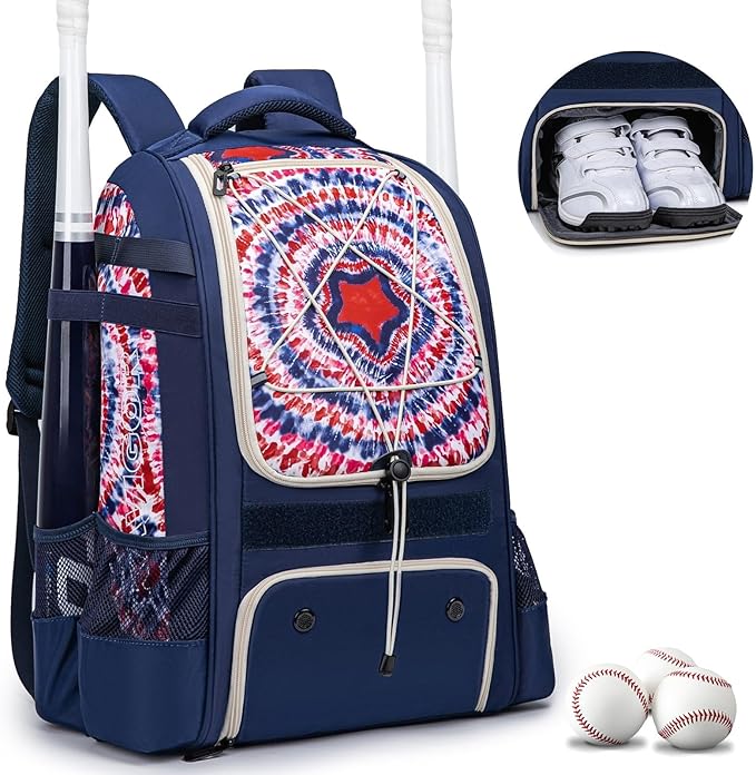 Baseball Bag for Youth | Softball Backpack 50L Large Capacity with Shoe Compartment and 4 Bat Holders | Nova Flare Series