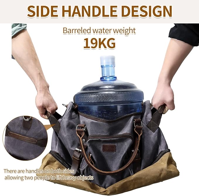Nerlion Weekender Bag with Shoe Compartment Large Overnight Bag for Men Canvas Genuine Leather Carry on Luggage Bag Travel Duffel Bag(Gray)