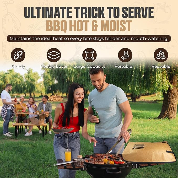 BBQ Blanket for Resting Meat – Insulated Reusable Smoker Bag with Wide Mouth, Foldable Design & Handles Heavy-Duty – Perfect for Brisket, Pork, Turkey, Beef, Steak, Picnics & Camping (21in)