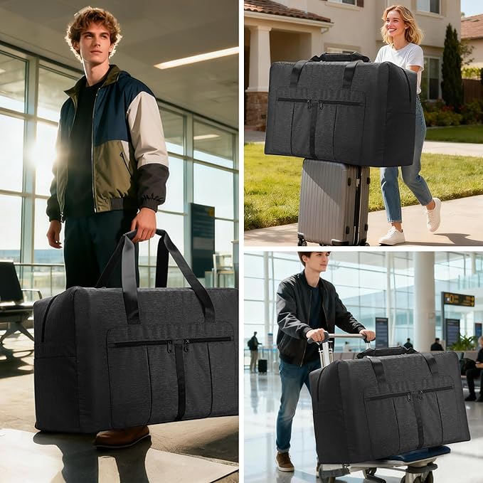 120L Large Duffle Bag for Travel, Packable Foldable Duffel Bag for Men Women Camping Weekend Overnight Moving, Water Repellent & Tear Resistant (120L, Black)