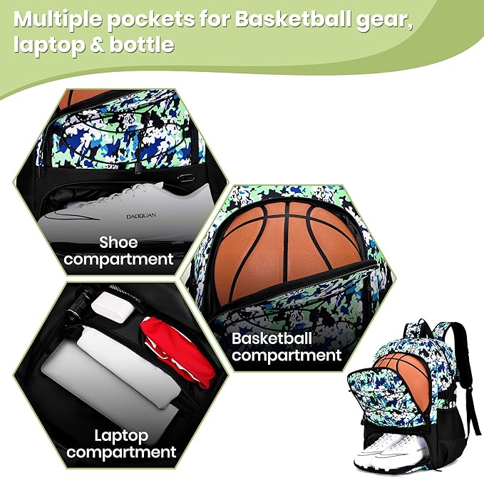 Basketball Backpack Large Sports Bag for Men&Youth,Gym Bag with Separate Ball & Shoes Compartment,Travel Bag for Basketball,Soccer,Volleyball