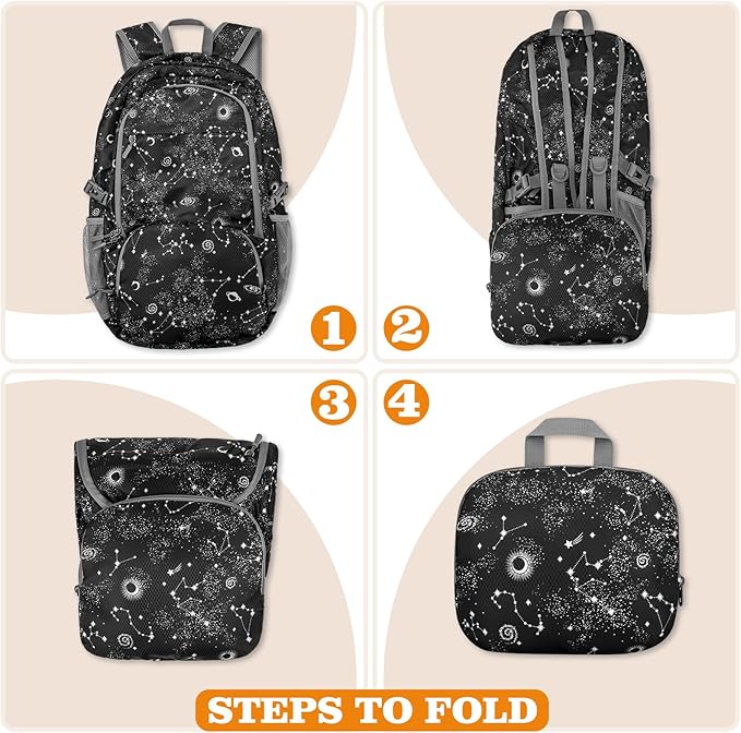 ZOMAKE Lightweight Packable Backpack 30L, Foldable Hiking Backpacks Water Resistant Compact Folding Daypack for Travel(Starry sky print)