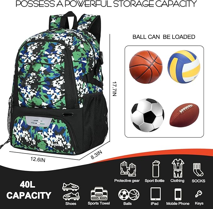 Goloni Basketball Backpack,Large Sports Bag with Ball Compartment & Shoe Compartment,Basketball Bag Fit Volleyball, soccer,Gym