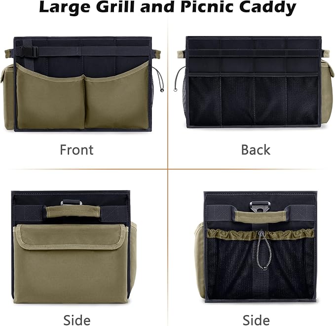 Large Grill Caddy with Paper Towel Holder – Collapsible BBQ Organizer for Camping, Tailgating, RV, Boating – Grilling Gifts for Men – Griddle Tote Bag with Shoulder Strap – Outdoor Essentials