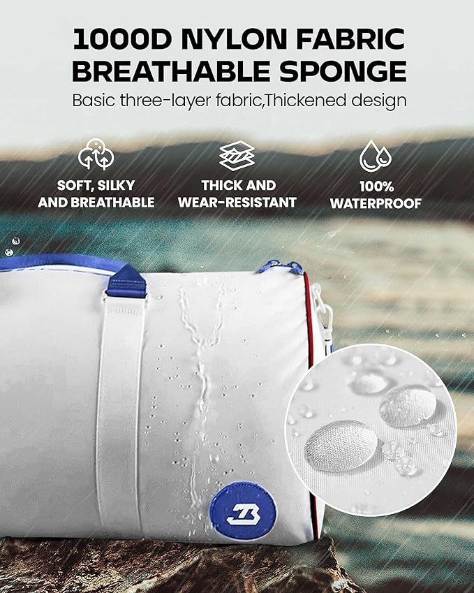 4Pcs/Set Waterproof Sports Duffel Bag 1000D Nylon Durable Gym Bags for Men and Women Overnight Bag with 3 Accessory Bags of Wet & Dry Separation Upgrades 2.0 White