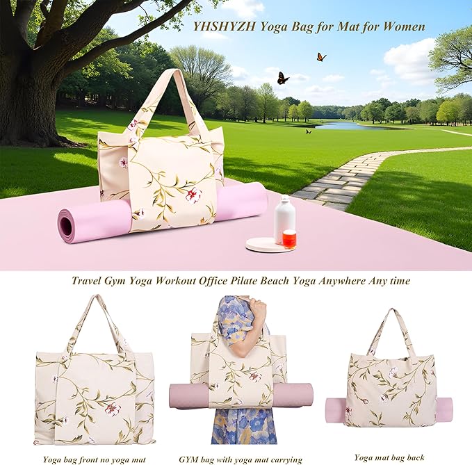 YHSHYZH Yoga Mats bag for Women, Canvas Bags for Yoga Mat & Blocks Women, Floral Gym Valentine's Day Gifts for Yoga Lover