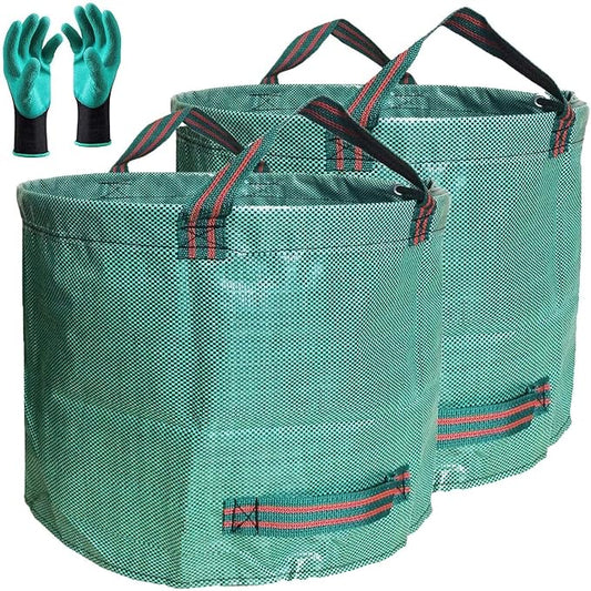 Standard 2-Pack 16 Gallon Yard Lawn Garden Bags (D18, H15 inch) w/Gardening Gloves for Yard Waste Bags,Patio Debris Container,Camping Trash Bin,Recycling Bag,Laundry Bin,Lawn Weeds,Leaf Bag 4 handles