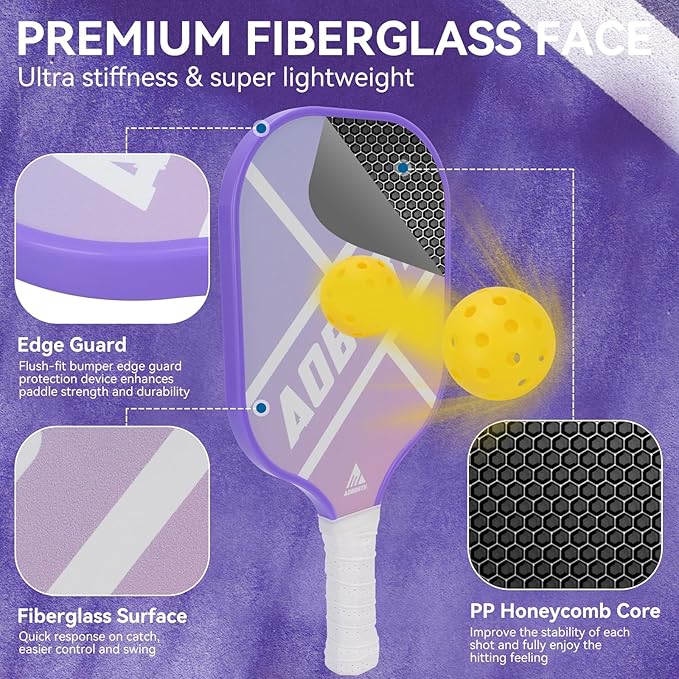 Pickleball Paddles 4 Pack - USAPA Light Graphite Premium Rackets Fiber Face & Polymer Honeycomb Core Pickleball Set with 4 Outdoor Indoor Balls Including Portable Carry Bag