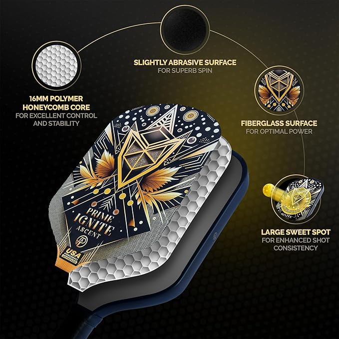 Ascent Pickleball Paddles Set of 2, USAPA Approved Lightweight Fiberglass Paddles, Includes 4 Balls, 2 Extra Grips, and Carrying Bag, Pickleball Rackets Gifts for Beginners & Pros