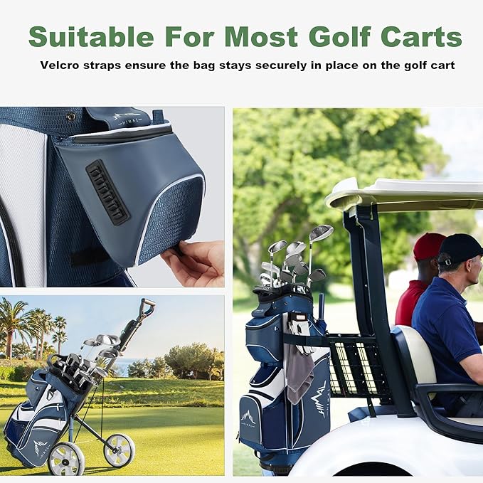 UNIHIMAL 14-Way Golf Cart Bag with Full Length Divider, Premium PU Leather Golf Bag with Plush Top, Magnetic Pocket and Rain Cover for Men