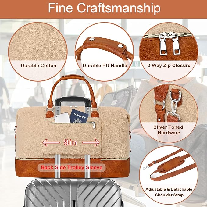 Weekender Bag for Women, Travel Duffel Bag Carry On Overnight Bag with Shoe Compartment Large Nylon Travel Weekend Tote Bag