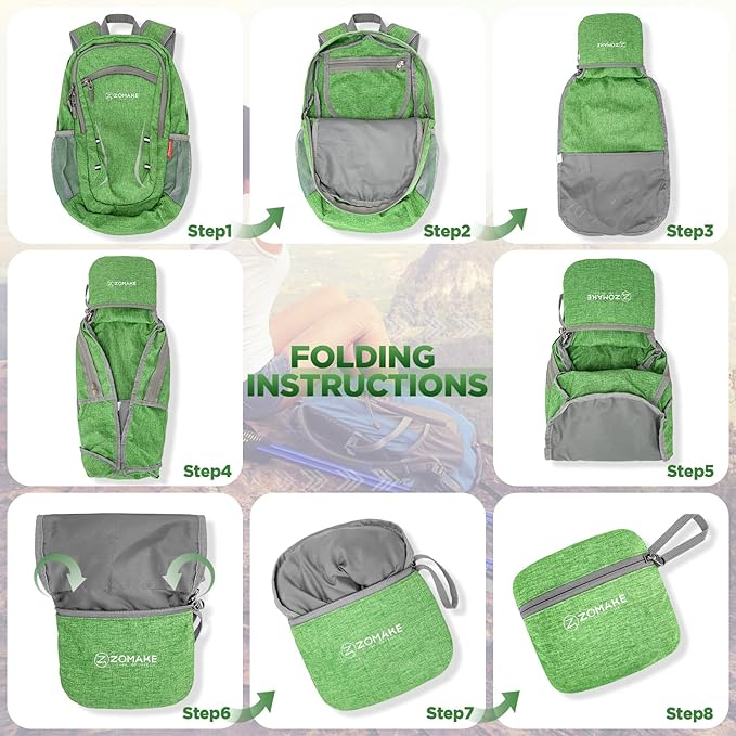 ZOMAKE Ultra Lightweight Packable Backpack 20L,Small Foldable Backpacks Hiking Water Resistant Collapsible Daypack for Women Men(Dark Green-A2)