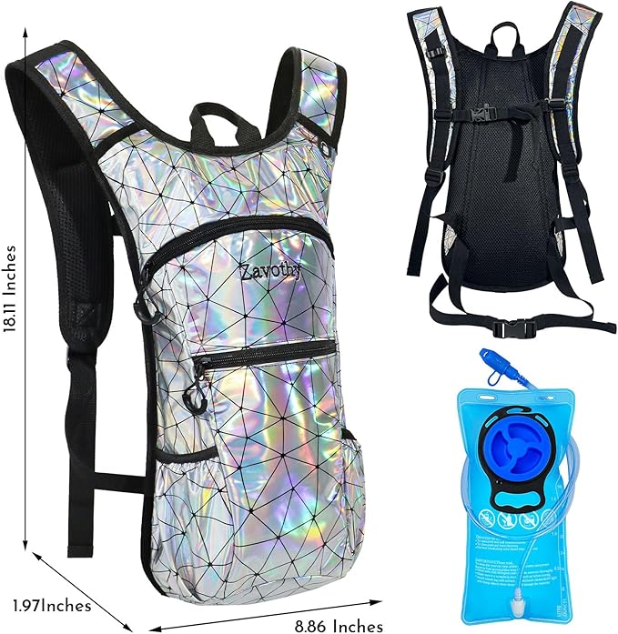 Zavothy Rave Hydration Backpack with 3L Bladder, Colorful Festival Hydration Pack with Side Pockets, Lightweight Water Backpack for EDM, Music Festivals, Hiking & Cycling