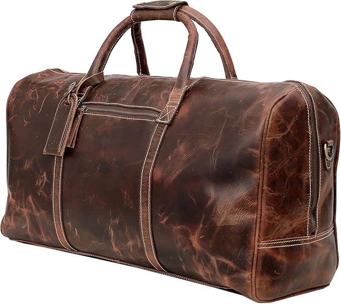 Leather 24 Inch Duffle Bag for Men and Women Large Carry On Luggage Weekender Travel Overnight Gym Sports Bag for Airplanes