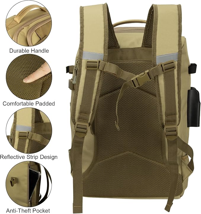 Hp hope Fishing Backpack with Rod Holders & Cooler, 40L Fishing Tackle Bag Fishing Tackle Storage Backpack Fishing Gear for Camping, Khaki