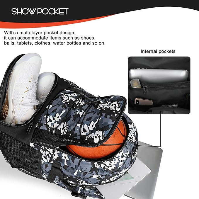 Goloni Basketball Backpack,Large Sports Bag with Ball Compartment & Shoe Compartment,Basketball Bag Fit Volleyball, soccer,Gym