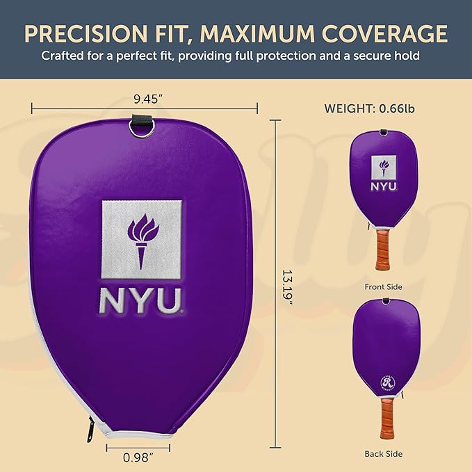Officially Licensed Collegiate Pickleball Paddle Cover - Lightweight PU Leather Material - Durable Foam Interior Protection with Zippered Closure - Fits Most Paddles on the Market