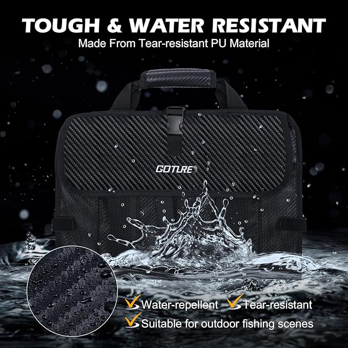 Goture Fishing Jig Bag,20 Mesh Pockets Portable Water-Resistant 600D PU Fishinig Lure Bag Saltwater Freshwater Suitable For Max 10" Length Vertical Jig Slow Pitch Jigging Bait Storage (16.92"x11.81")