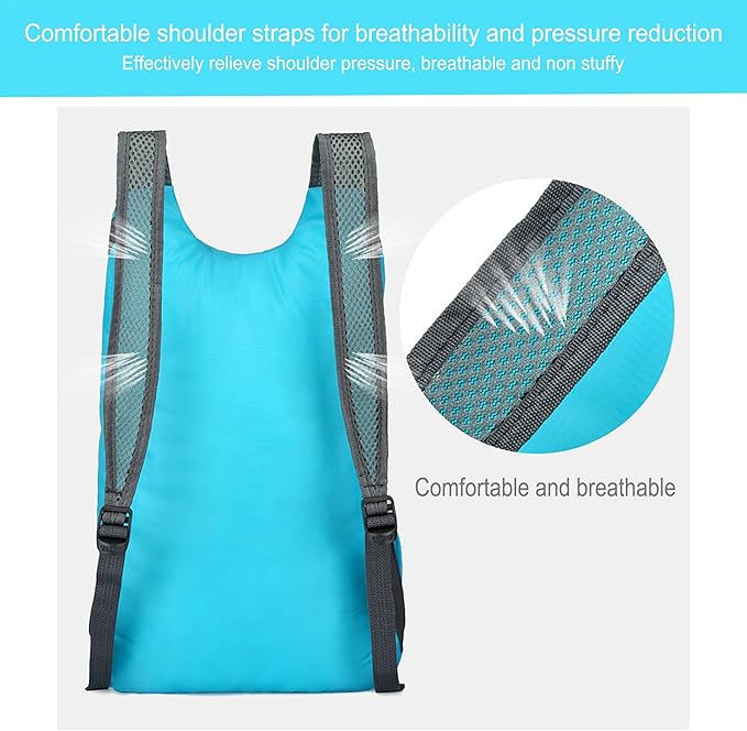 16L Lightweight Foldable Hiking-Backpack Small Packable-Daypack For Travel,Ultralight Water-Resistant Gym Bag Men Women Easy Carry-on (Blue)