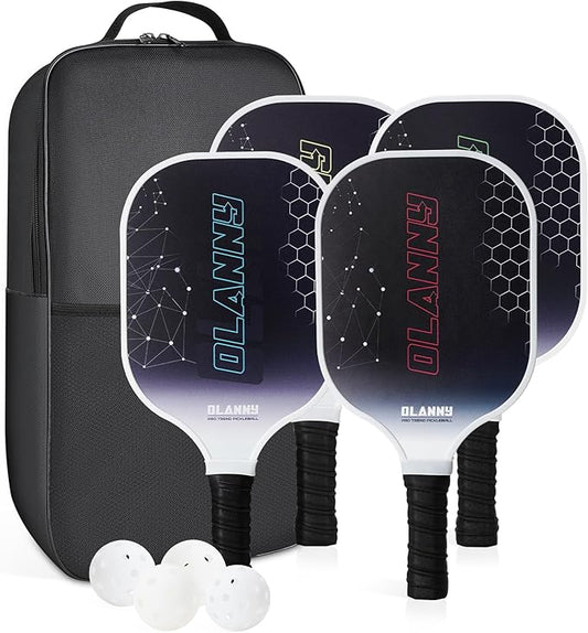 Graphite Pickleball Paddles Set- Premium Rackets Fiber Face & Polymer Honeycomb Core Pickleball Set Includes Pickleball Paddles + Pickleball Balls+ Replacement Soft Grip + 1 Bag