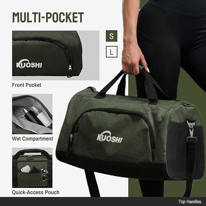 56L Gym Bag Sports Duffle Bag with Shoe Compartment & Wet Pocket, Carry-on Luggage Bag with Quick-Access Pouch, Weekender Overnight Travel Bag for Men & Women