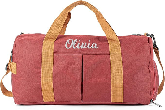 Duffle Bag for Men Personalized Overnight Bags Travel Bag with Durable Canvas Weekender Overnight Bag with Shoe Compartment Custom Groomsmen Gift for Travel Gym Storage Camping Moving (Red)