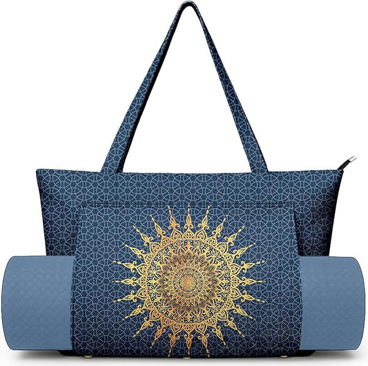 Adalore Women's Yoga Bag with Yoga Mat Carrier - Large Mat Pocket Fitness Tote for Pilates, Gym, Travel, Office & Beach
