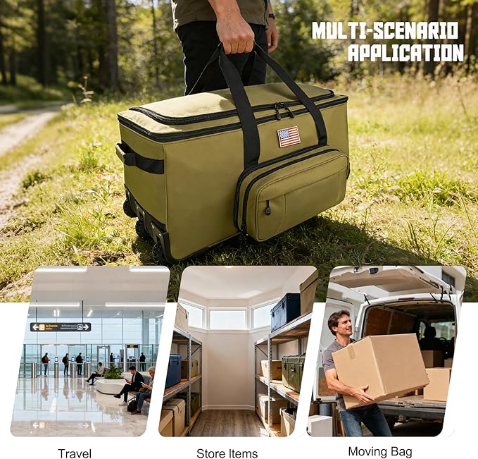 150L Large Rolling Duffle Bag with Wheels, Heavy Duty 32'' Tri-Wheel Gear Hauler for Camping,Moving Sports Equipment, Military & Airline Checked Bag Approved