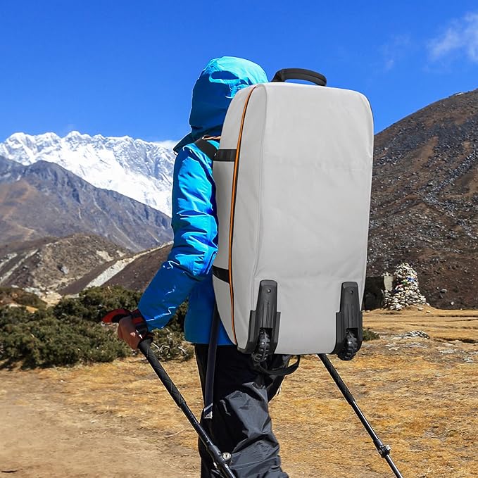 Vomgomfom Wheeled Collapsible Duffel Bag,110L-140L Expandable Checked Luggage, No-Telescopic-Handle with Anti-Burst Zipper & Reinforced Frame,Grey