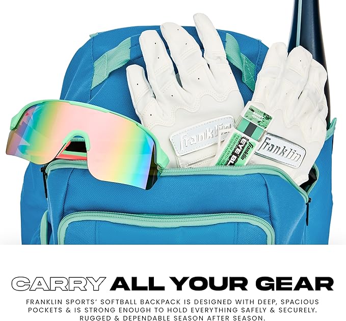 Franklin Sports USA SB Gameday Fastpitch-Softball Backpack – Adult +Youth Softball + Baseball Equipment + Bat Bag – Stores Batting Gloves, Helmet, Cleats - Waterproof Premium Batpack