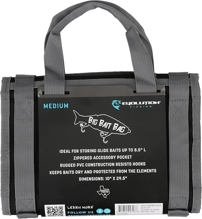 Evolution Fishing Big Bait Bag - 10 in., Roll-Up Lure Bag, Durable, Portable Storage for Large Baits & Gear