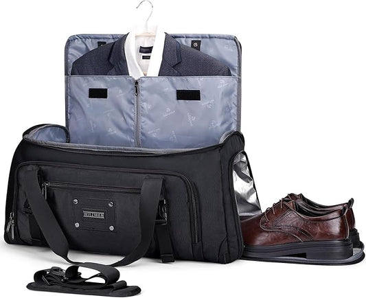 WITZMAN Mens Garment Duffle Bags for Travel Convertible Carry-on Suit Garment Bag for Men Hanging Clothes with Shoe Compartment（B724 Black）