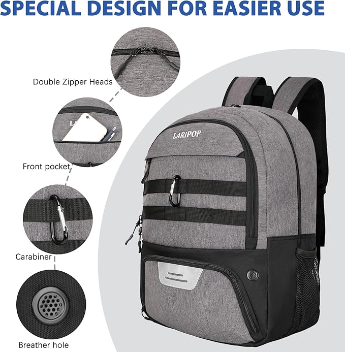 LARIPOP Soccer Backpack,Soccer Bag with Ball Holder and Shoe Compartment,Sports Equipment Training Bags Fits Basketball