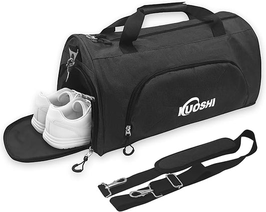 56L Gym Bag Sports Duffle Bag with Shoe Compartment & Wet Pocket, Carry-on Luggage Bag with Quick-Access Pouch, Weekender Overnight Travel Bag for Men & Women