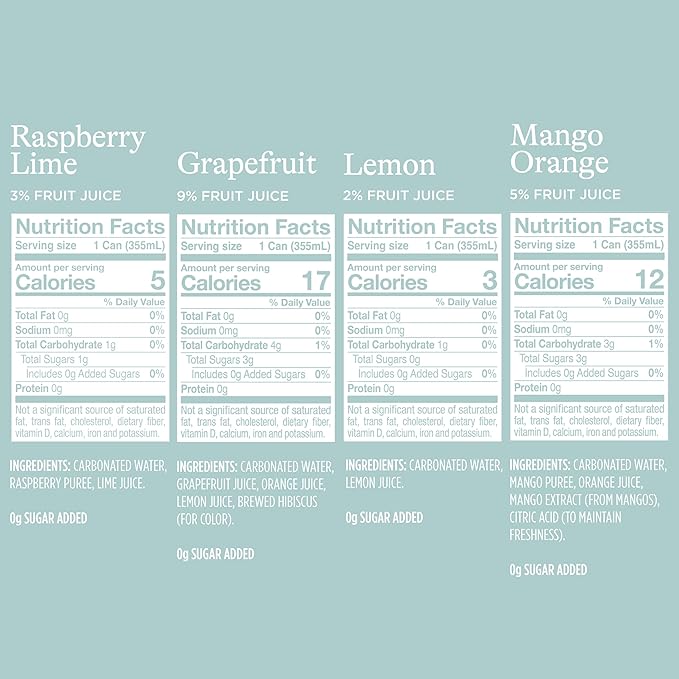 Spindrift Sparkling Water, 4 Flavor Variety Pack, Made with Real Squeezed Fruit, 12 Fl Oz (Pack of 20)