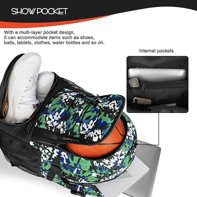 Goloni Basketball Backpack,Large Sports Bag with Ball Compartment & Shoe Compartment,Basketball Bag Fit Volleyball, soccer,Gym