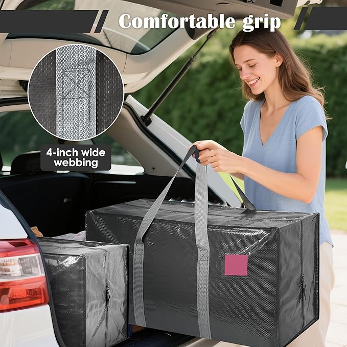 6 Pack Extra Heavy Duty Large Moving Bags with Reinforced Zipper & Wide Handles, Waterproof Storage Bins for Clothes, College Dorm, Travel, and Home Organization, Gray