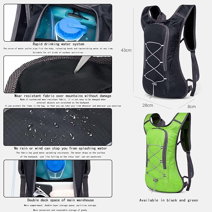 Apexillio Hydration Pack, Hydration Backpack - Water Backpack with 2L Hydration Bladder-The Perfect Backpack for Outdoor Sports Cycling Skiing Hiking Running Camping Climbing