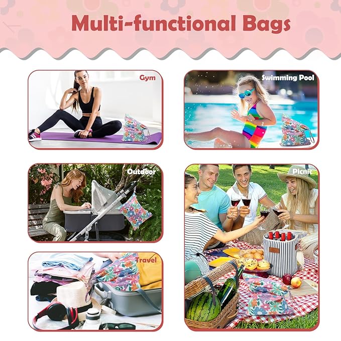 ALVABABY 3pcs Cloth Diaper Wet Dry Bags Waterproof Reusable with Two Zippered Pockets Travel Beach Pool Daycare Soiled Baby Items Yoga Gym Bag for Swimsuits or Wet Clothes 3L-ZM18A