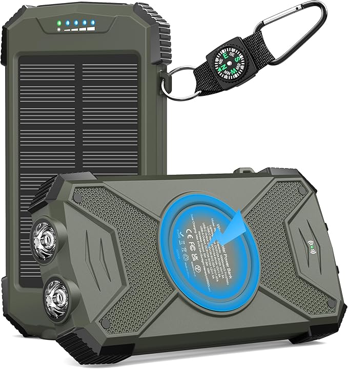 BLAVOR Solar Power Bank 10,000mAh, Portable Wireless Charger, 20W Fast Charging External Battery Pack with USB C for Cell Phones, Solar Panel Charging with Dual Flashlight for Camping