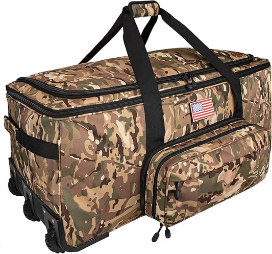 150L Large Rolling Duffle Bag with Wheels, Heavy Duty 32'' Tri-Wheel Gear Hauler for Camping,Moving Sports Equipment, Military & Airline Checked Bag Approved,Camo