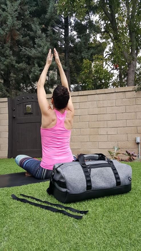 Smassy Durable Neoprene Gym Bag with Vegan Leather Bottom - Large Sports Duffel with Adjustable Shoulder Strap and Multiple Pockets