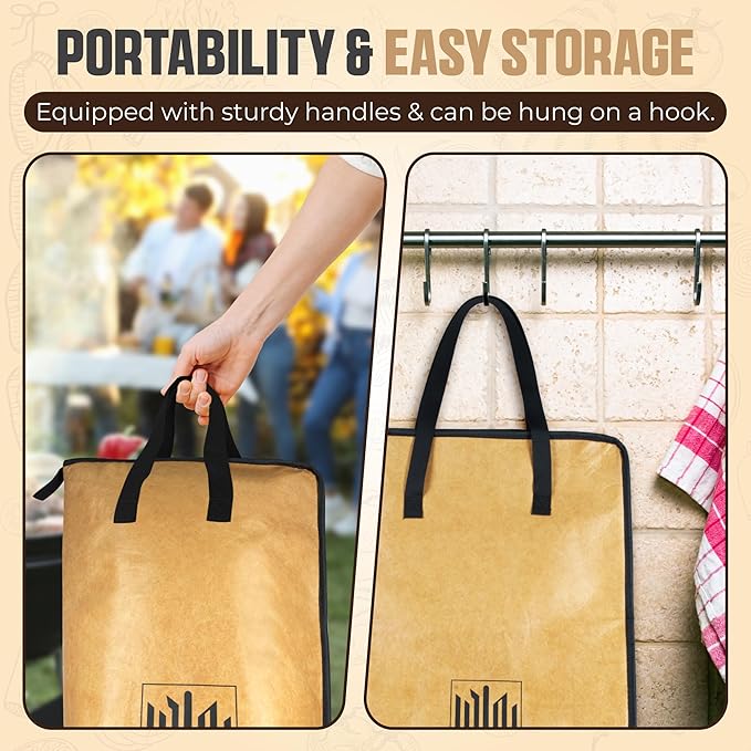 BBQ Blanket for Resting Meat – Insulated Reusable Smoker Bag with Wide Mouth, Foldable Design & Handles Heavy-Duty – Perfect for Brisket, Pork, Turkey, Beef, Steak, Picnics & Camping (21in)