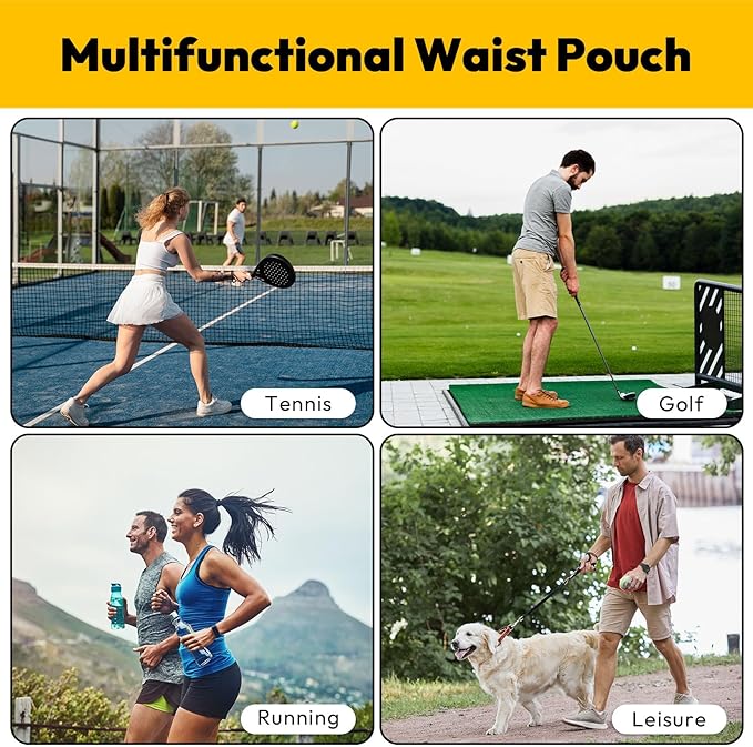 A11N Pickleball Holder - Adjustable Waist Pickleball Holder for Men Women, Fanny Pack for Tennis/Running/Cycling/golfing, Black