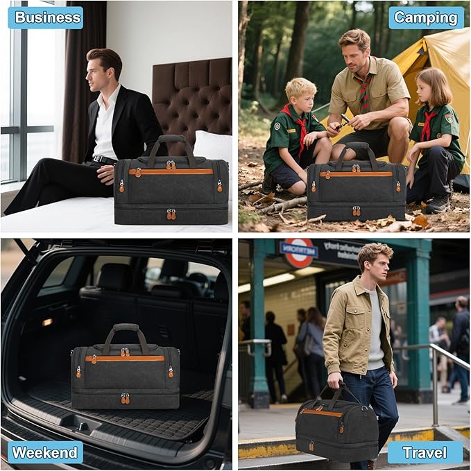 Duffle Bag for Travel, Expandable 50L Canvas Weekender Bag, Overnight Bag Travel Duffel Bag for Men Carry On Luggage with Removable Shoulder Strap, Durable & Water-Resistant