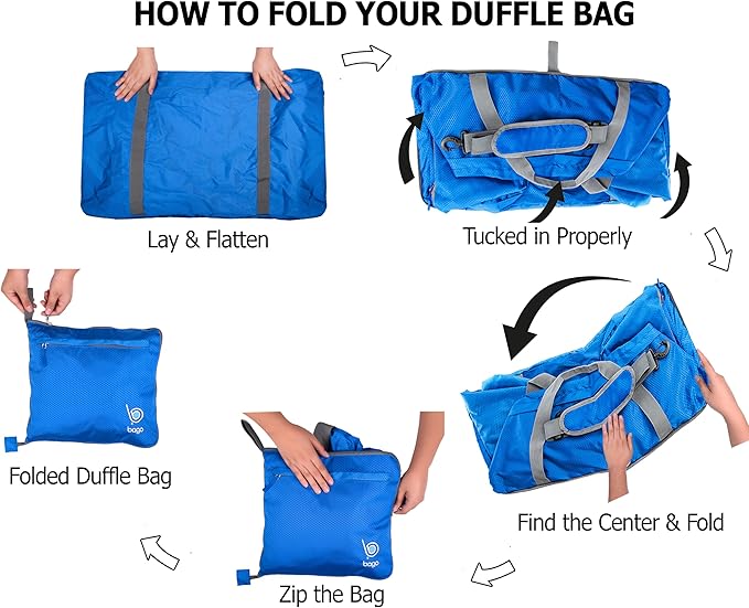 Bago Large Foldable Duffel Bags for Traveling Women & Men - 120L Packable Duffle Bag for Travel with Shoe Compartment - Water Repellant, Heavy Duty, Lightweight Folding & Collapsible (SnowBlue)