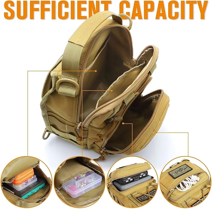 Dovesun Small Fishing Backpack, Waterproof Fly Fishing Sling Pack Tackle Bag with Tackle Boxes