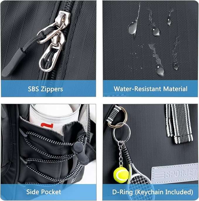 Tennis Backpack with 2 Rackets Holder, Water-Resistant PU Leather Tennis Racket Bag for Women & Men, Sling Crossbody Sports Backpack for Tennis, Pickleball & Badminton, Tennis Gifts