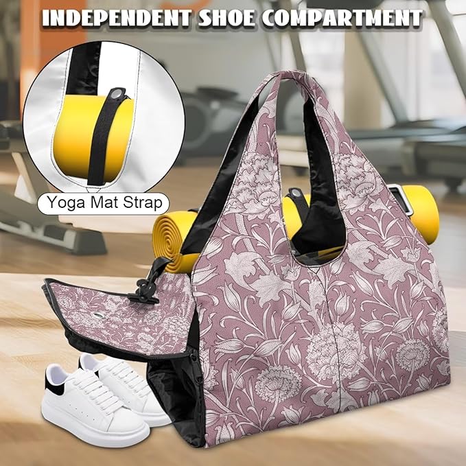 ZCFYGDX Yoga Gym Bag with Removable Adjustable Shoulder Strap, Shoe Compartment & Top Yoga Mat Holder 17.72x8.66x9.84in